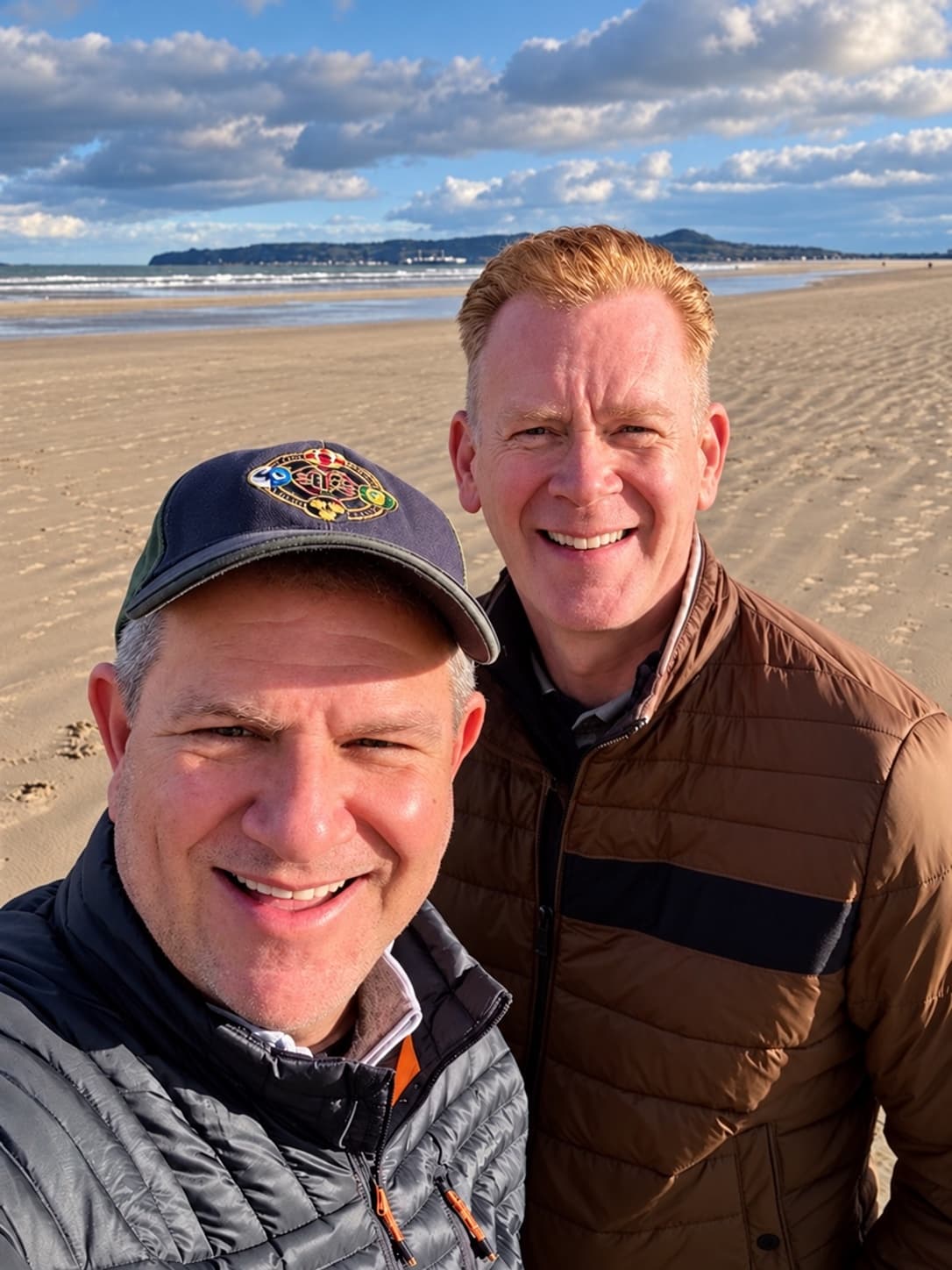 Mike Weinberg and Fergal O’Carroll on Portmarnock Beach, Dublin, Ireland