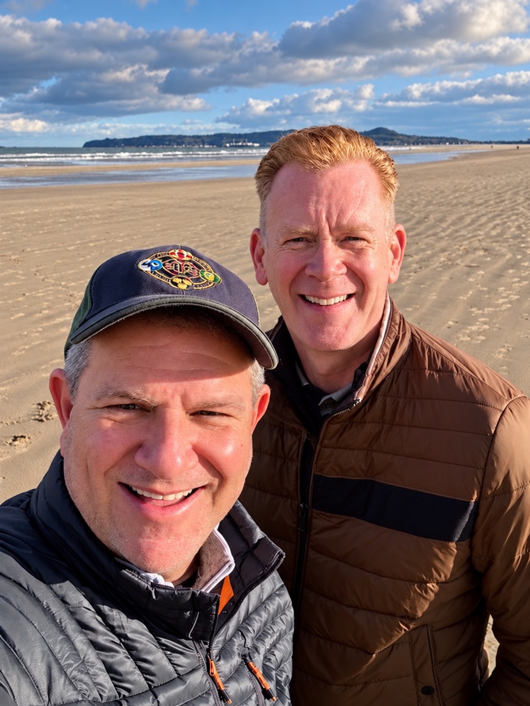 Mike Weinberg and Fergal O’Carroll on Portmarnock Beach, Dublin, Ireland
